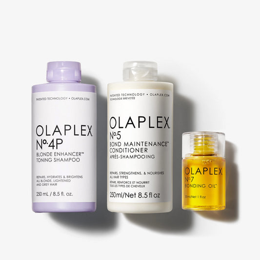 Kit de Cuidado Rubios con Protección Térmica OLAPLEX N°4P de 250ml + N°5 de 250ml + N°7 30ml